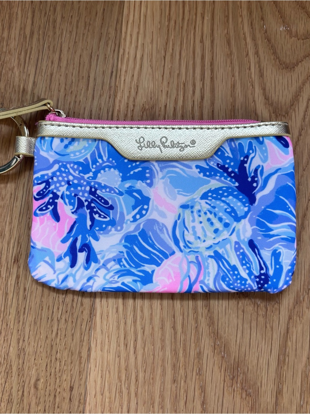 Lilly Pulitzer Blue Pink Floral Key ID Coin Purse Card Holder
